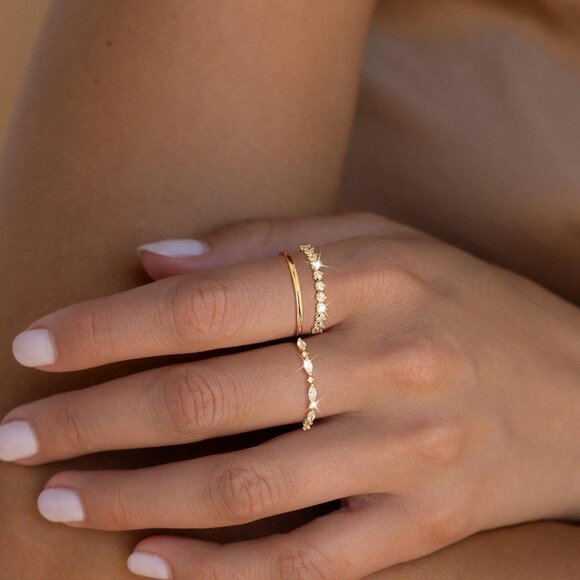 Dainty 3Pcs Stackable Thin Ring Non Tarnish - Trendy 14K Gold Plated CZ Rings Se - Picture 2 of 9